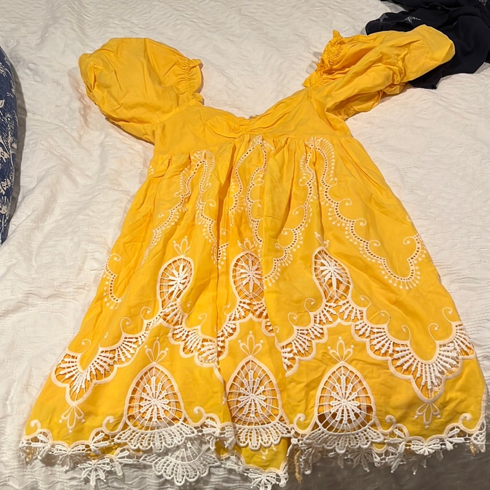 Yellow sun dress with lace